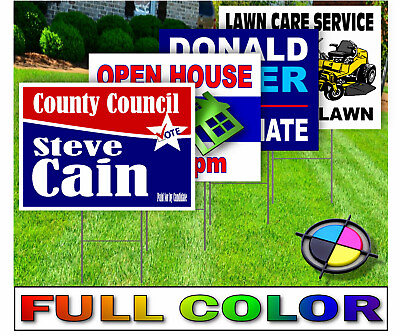 #ad 18 x 24 Yard Signs Custom Design Full Color 2 Sided Stakes Optional $9.80