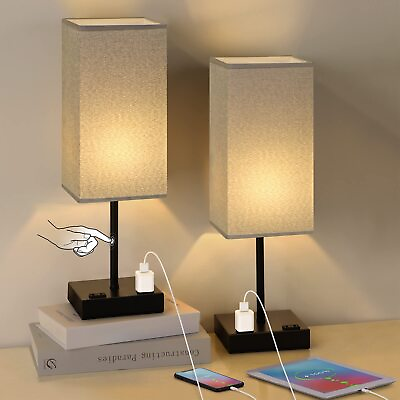 #ad Grey Minimalist Nightstand Lamps Set of 2 Touch Control Side Table Lamps for $45.09