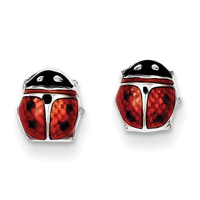 #ad Sterling Silver Rhodium Polished Enameled Lady Bug Post Earrings $44.99