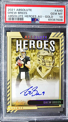 #ad 2021 Absolute Drew Brees Absolute Heroes Gold Auto 3 10 PSA 10 Gem Mint Saints $429.95