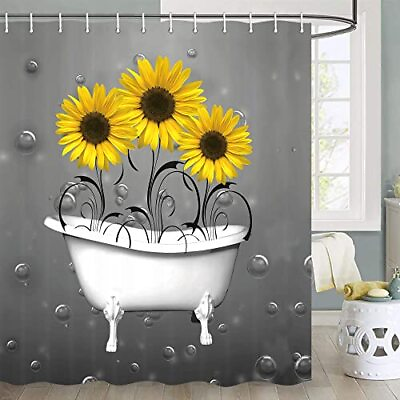 #ad Sunflower Shower Curtain Sunflowers In White Bathtub Bubbles Shower Curtain Grey $26.94