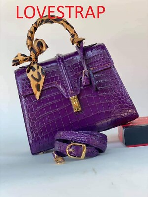 #ad PURPLE Handmade Genuine ALLIGATOR CROCODILE Leather LadyWomen Bag Handbag Purse $829.99