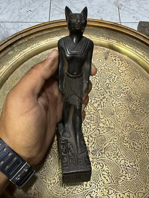 #ad RARE ANCIENT EGYPTIAN ANTIQUITIES Black Statue Of Goddess Bastet Cat Egyptian BC $85.00