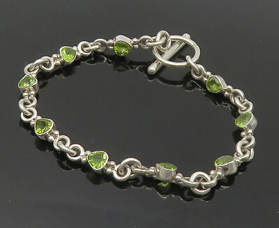 #ad 925 Sterling Silver Faceted Peridot Shiny Round Link Chain Bracelet BT6608 $58.71
