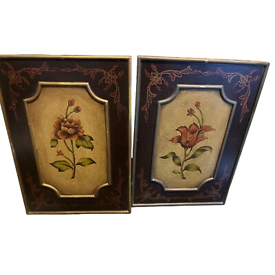 #ad Vintage Wall Art Rose and Tulip ornate tole style Rose amp; Gold or Silver Details $25.00