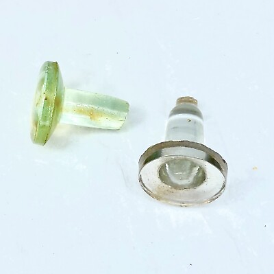 Antique Perfume Bottle Stoppers Glass Set 2 Amethyst Aqua Green Vintage Lot $17.10