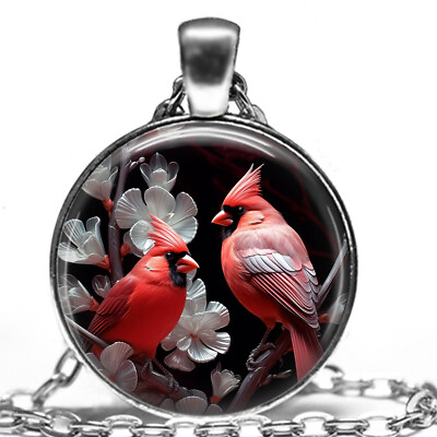 #ad #ad Digital Airbrushing Art Red Cardinals Bird Lover Gift Pendant Necklace Memorial $14.95
