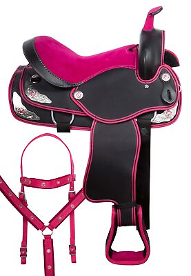 #ad SYNTHETIC PINK WESTERN PLEASURE TRAIL HORSE SADDLE TACK 14 in $284.52