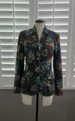 #ad Oilily Corduroy Blazer Jacket Green Blue Floral Womens Medium 36 $38.00