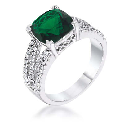 #ad 3ct Elegant Silvertone Criss Cross Emerald Green CZ Engagement Ring $28.40