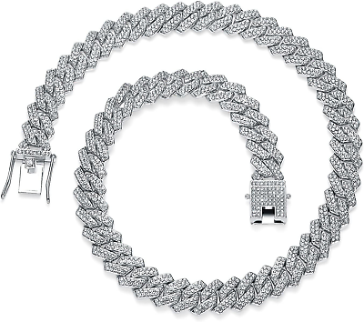 #ad Cuban Link Chain 13mm Iced Out Necklace Hip Hop Bling Cubic Zircon Silver Gold $35.92