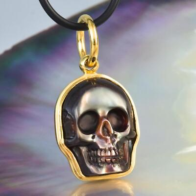 #ad Skull Pendant Gold Vermeil Sterling Silver Mother of Pearl amp; Abalone Shell 5.93g $56.00