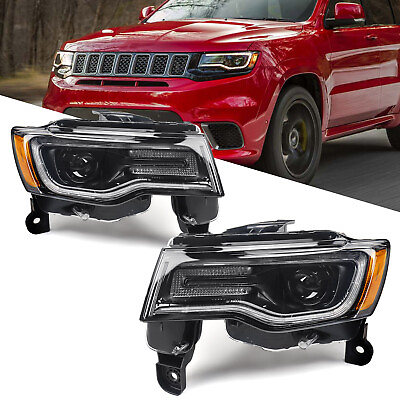 #ad Pair For 2017 2021 Jeep Grand Cherokee HID Xenon Headlights Lamp LED DRL Black $615.99