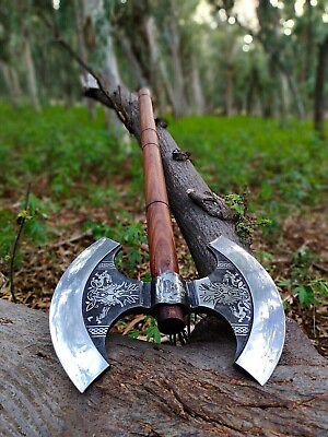 #ad HANDMADE DOUBLE HEAD AXE FOR CAMPING amp; OUTDOOR CARBON STEEL ETCHED BLADE AXE $109.99