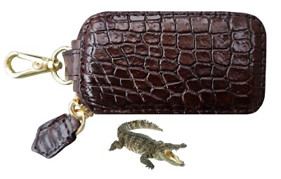 #ad Dark Brown Car Key Holder Crocodile Leather Smart Key Cover Remote Fob Handmade $39.00