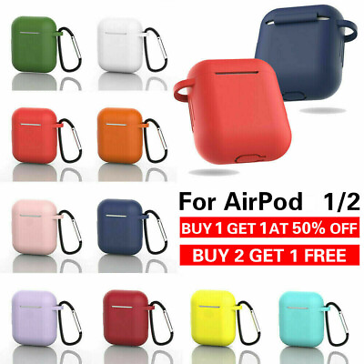 #ad For Apple AirPods Case 1 2 Silicone Protector Shockproof Full Cover Keychain $2.95