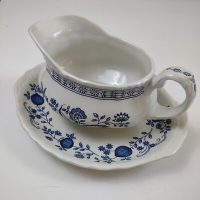 #ad Blue Heritage by Enoch Wedgwood Gravy Boat w Underplate England 7quot; $15.00