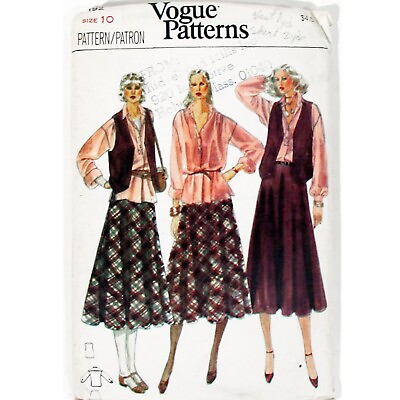 #ad Vintage 1978 Vogue 7192 Size: 10 Blouse Vest Skirt Cut Complete $14.99