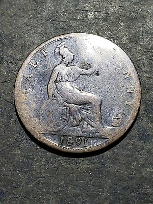 #ad Great Britain 1891 Half Penny Coin Queen Victoria #1251 $3.33