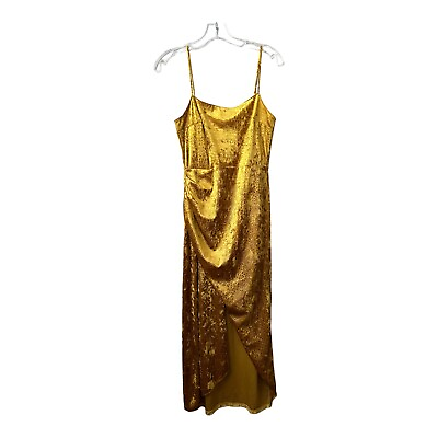 #ad SAYLOR Womens Cyndey Crushed Velvet Cocktail Midi Dress Yellow Size Small Party $44.91