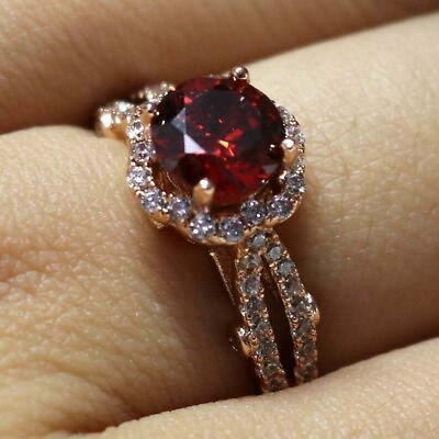 #ad Round Cut Lab Created Red Garnet Diamond Women Wedding Ring 14K Rose Gold Plated $92.38
