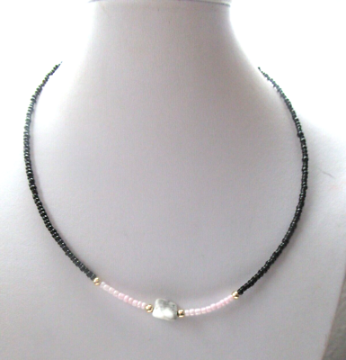 #ad BLack pink natural stone Choker necklace Stunning $12.59