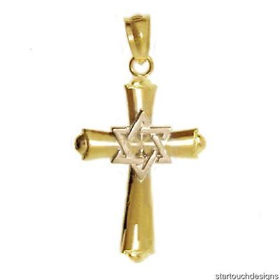 #ad New 14k Yellow Gold Cross With Star Of David Pendant $117.99