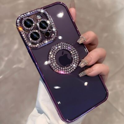 #ad For iPhone 14 15 Pro Max Luxury Bling Rhinestone Clear Soft Case with Logo View $9.98