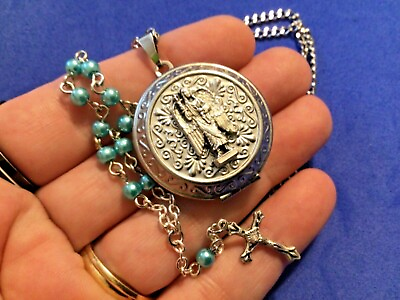 #ad Handmade STAINLESS STEEL Archangel St MICHAEL Locket Necklace Rosary Saint 1 1 4 $27.98
