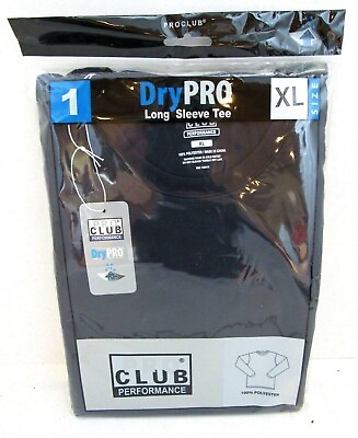 #ad PRO CLUB Mens DryPro LONG SLEEVE Tee Shirt 100% Poly Navy Small to 7XL Free Ship $11.99