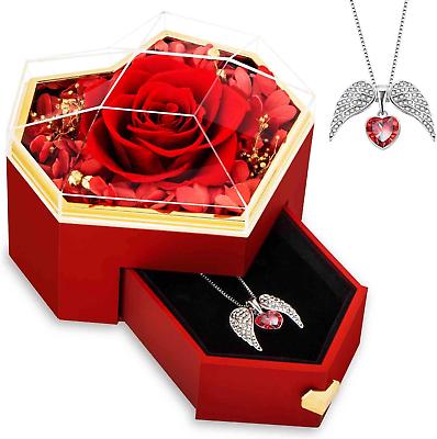 #ad Mothers Day Gifts for Mom Preserved Real Rose with Angel Wings Heart Necklace $15.80