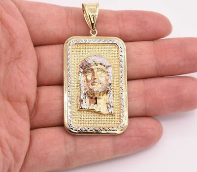 #ad 2 1 2quot; Jesus Head Medallion Diamond Cut Pendant Real 10K Yellow White Gold $472.99