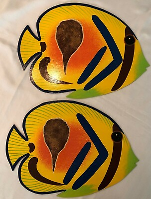 #ad Placemat or WALL Decor hand painted fish on hardboard artist signed $9.00