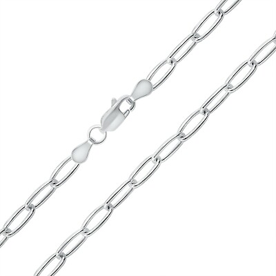 #ad 925 Solid Sterling Silver Paperclip Long Open Link 3.5mm Chain Necklace Italy $32.65