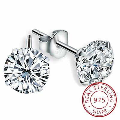 #ad Women Round Crystal Earring Sterling Silver Stud Earrings Gift Ear Dangle 1Pair $14.43