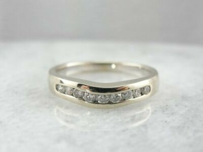 #ad 0.30Ct Curved ChannelSet Moissanite Anniversary Wedding Band Real 14k White Gold $340.84