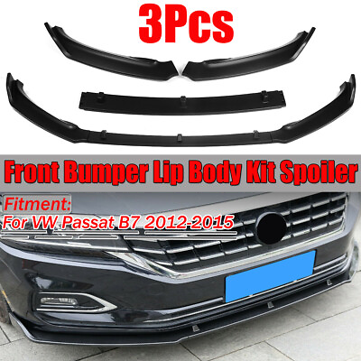 #ad For VW Passat B7 2012 2015 Front Bumper Lip Spoiler Splitters Trim 3PCS Black $35.96