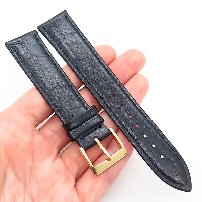 #ad 20mm Black Genuine Textured Leather Waterproof Stitched Watch Band Strap $34.99