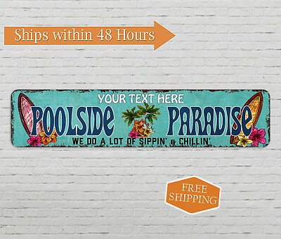 Personalized Family Pool Decor Sign Paradise Surf Custom Gift 4x18 104182002007 $19.95