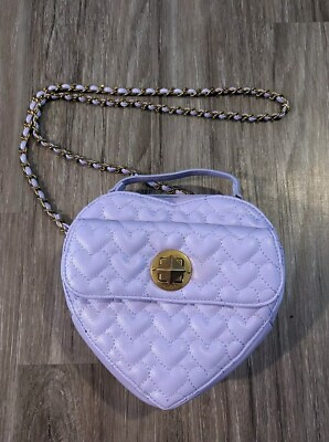 #ad Betsey Johnson Heart Attack Quilted Vegan Leather Crossbody Bag Purse Lavender $49.99