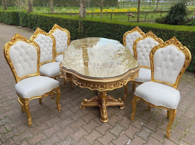 #ad Regal Italian Baroque Charm: White and Gold 7 Piece Dining Set $4410.00