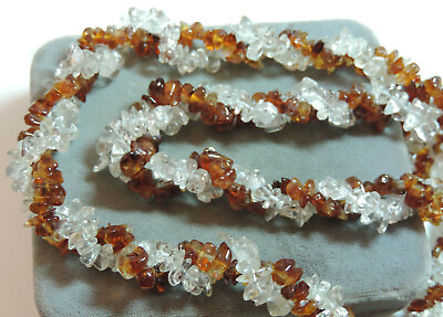 #ad Root Beer Brown Clear Quartz Twisted Rope Pebble Bead Strand 24quot; Necklace Cn 34 $40.49
