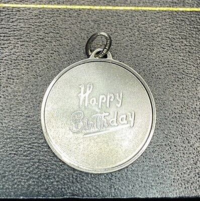 #ad Vintage Sterling Silver Happy Birthday Party Gift Antique Pendant Bracelet Charm $21.97