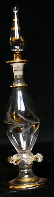 #ad #ad Small Perfume Bottle Clear Cut Glass w gold Accent Dip Stick Ruffle Decorative $12.75