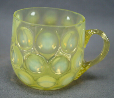 #ad Victorian Inverted Thumbprint Vaseline Opalescent Glass Custard Cup Punch Cup $150.00