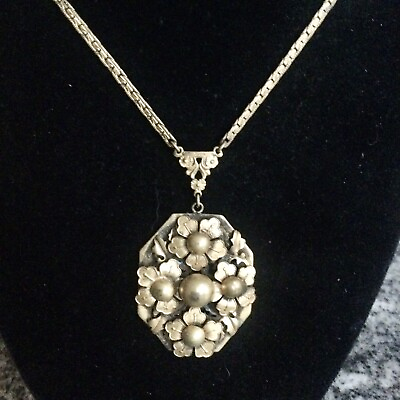 #ad Vintage Gold Tone Floral Pendant on Chain $40.00