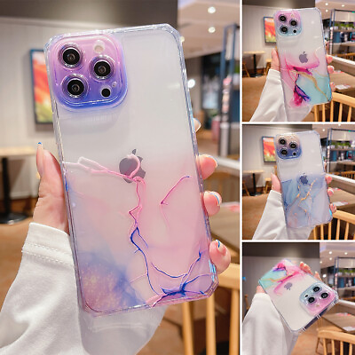 #ad Colorful Gradient Marble Case Cute Soft TPU Cover For iPhone 14 Pro Max 14 Plus $6.99