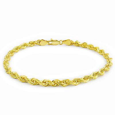 #ad 14K Yellow Gold 3mm Diamond Cut Rope Chain Bracelet Men Women 7quot; 7.5quot; 8quot; 8.5quot; 9quot; $157.71