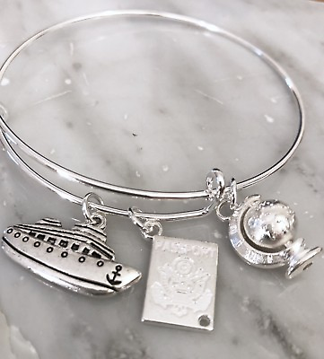 #ad Vacation Cruise World Travel Silver charms Expandable Bangle $3.99