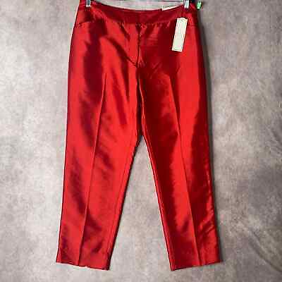 #ad Charter Club Womens Pants Size Medium Red Shiny Trousers Classic Fit Pockets NWT $31.99
